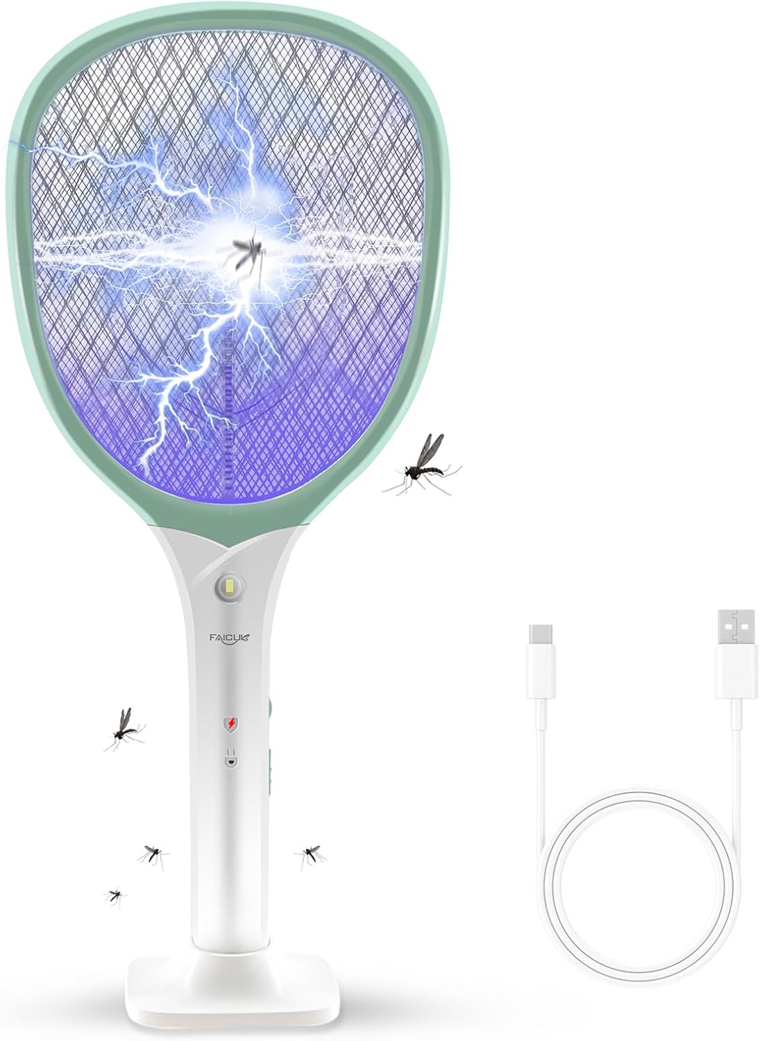 Faicuk Rechargeable Handheld Bug Zapper Racket 2 in 1 Electric Fly Swatter (2 in 1 Green)-VerdiqueGarden