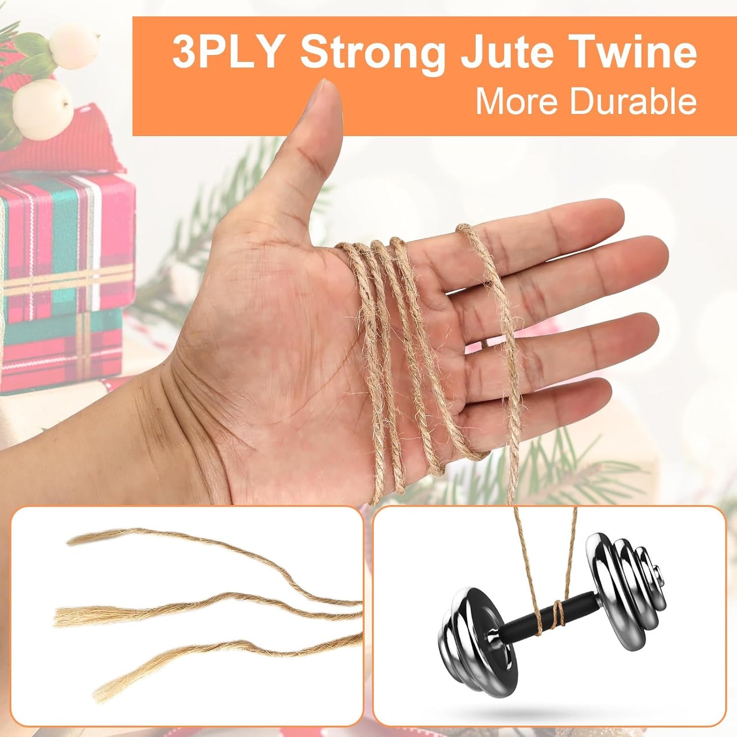 Twine String, 3mm 820FT Jute Rope for Handmade Arts Crafts Gift Wrapping, Burlap String for Gardening Climbing Plant, Hemp Cord for Halloween Christmas Wedding Decoration-VerdiqueGarden