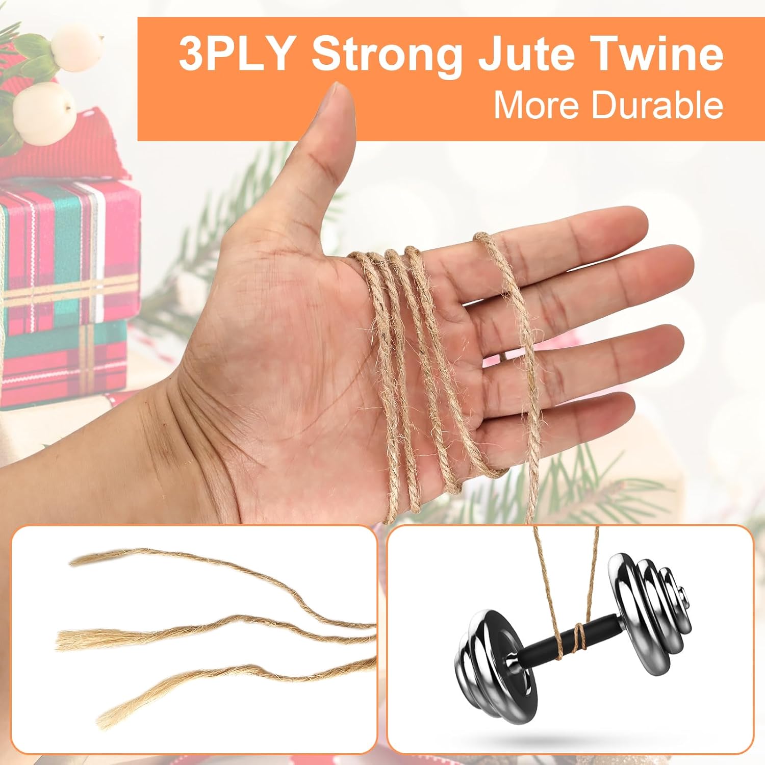 Twine String, 3mm 820FT Jute Rope for Handmade Arts Crafts Gift Wrapping, Burlap String for Gardening Climbing Plant, Hemp Cord for Halloween Christmas Wedding Decoration-VerdiqueGarden