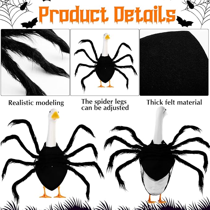 Halloween Goose Outfit Lawn Porch Goose Outfit Spider Bat Costume Plastic Goose Clothing for 23" Goose Halloween Outdoor Patio Yard Lawn Art Decoration (Spider)-VerdiqueGarden