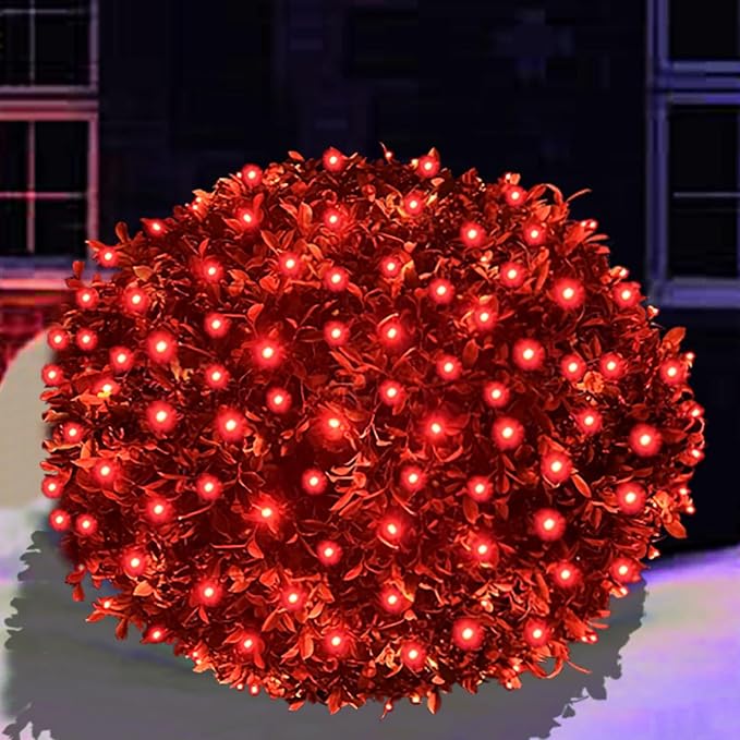 HISHINY LED Red Christmas Net Lights Outdoor,5ftx5ft 100LED Green Wire, Connectable Indoor Outdoor Bush Mesh Net Lights String for Halloween Christmas Party,Shrub,Yard,Tree（Red）-VerdiqueGarden