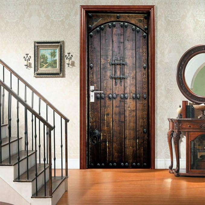 3D Peel & Stick Murals - Wooden Door Wallpaper - Self-Adhesive, Removable PVC, Waterproof - Bedroom/Living Room Decor - 34.6 x 78.7 inch-VerdiqueGarden