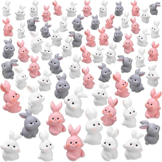 Marsui 100 Pcs Bunny Miniatures Figurines Rabbit Miniature Accessories Easter Garden Landscape Garden Rabbit for Easter Garden Accessories Dollhouses Decoration(Funny Rabbit)-VerdiqueGarden