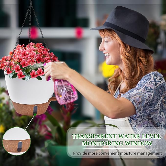 10 Inch Hanging Planters for Indoor Plants & Outdoor - 2 Pack Self-Watering Hanging Pots with Drainage Holes, Visual Reservoir, 2 Hangers - Self-Watering Hanging Baskets Flower Pots-VerdiqueGarden