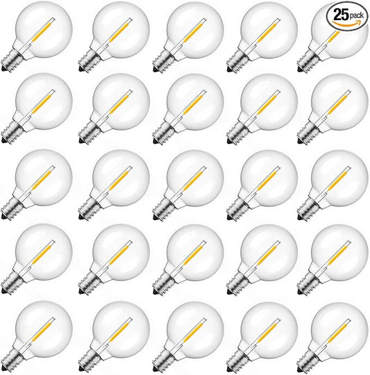 Brightown G40 Replacement LED Light Bulbs, 25 Pack Clear Globe Bulb fits E12 C7 Candelabra Screw Base Sockets, 1.5 Inch Dimmable Edison Light Bulbs for Indoor Outdoor Patio Decor, Warm White-VerdiqueGarden