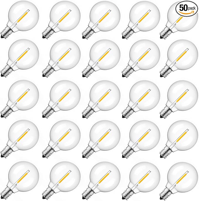 Brightown G40 Led Replacement Light Bulbs, 1W Shatterproof Globe Plastic Bulb Fits E12 or C7 Candelabra Screw Base, 1.5 Inch Dimmable Light Bulbs for Indoor Outdoor Patio Decor, Warm White, 50 Pack-VerdiqueGarden
