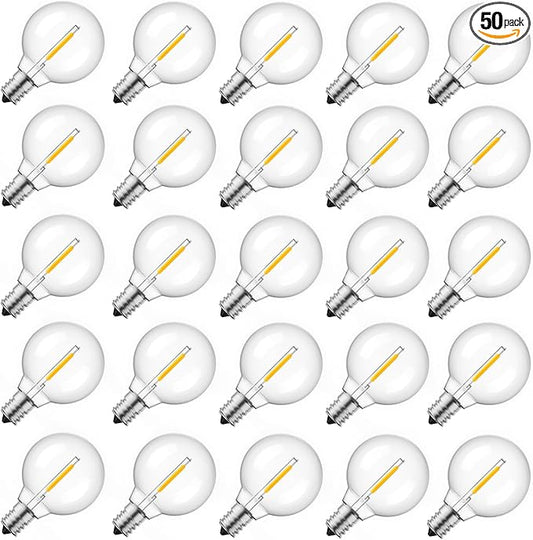 Brightown G40 Led Replacement Light Bulbs, 1W Shatterproof Globe Plastic Bulb Fits E12 or C7 Candelabra Screw Base, 1.5 Inch Dimmable Light Bulbs for Indoor Outdoor Patio Decor, Warm White, 50 Pack-VerdiqueGarden