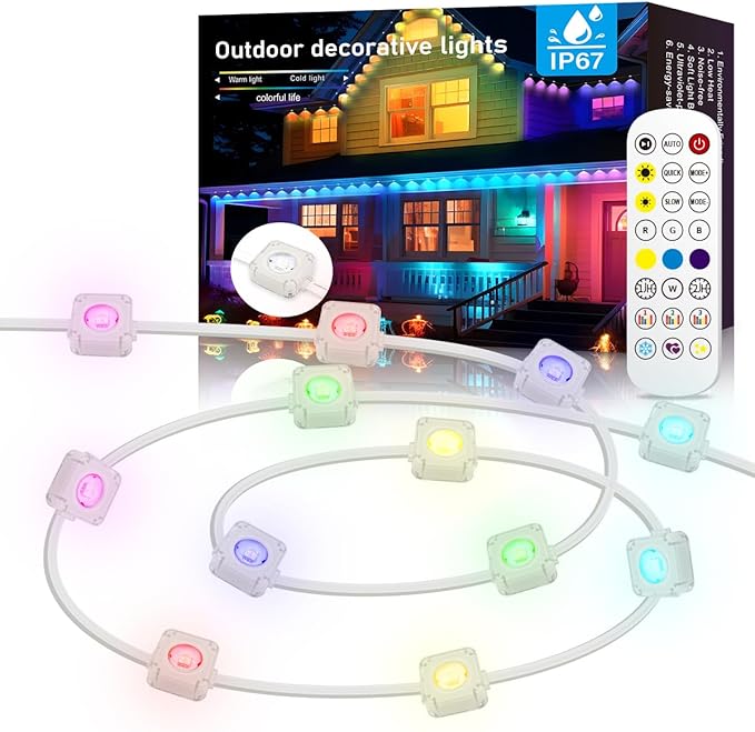 100ft Permanent Outdoor Lights for House, IP67 Waterproof RGB+IC LED Eaves Lights, 54 Scene Modes Outdoor Lighting for Christmas Garden Party Holiday Decorations, with App/Remote Control-VerdiqueGarden