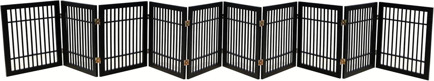 Pet Dog Gate Strong and Durable Freestanding Folding Acacia Hardwood Portable Wooden Fence Indoors or Outdoors by Urnporium (Black Pet Gate, 10 Panel 24" Tall)-VerdiqueGarden