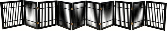 Pet Dog Gate Strong and Durable Freestanding Folding Acacia Hardwood Portable Wooden Fence Indoors or Outdoors by Urnporium (Black Pet Gate, 10 Panel 24" Tall)-VerdiqueGarden