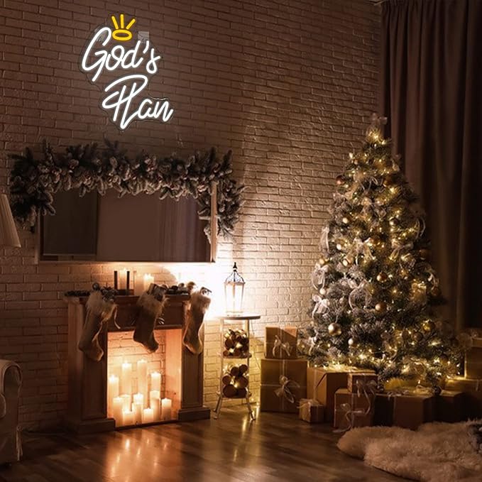 WLHOPE God's Plan Neon Sign White Led Neon Signs for Wall Decor, God Neon Signs USB Powered Letter Neon Light Signs for Bedroom Living Room Home Bar Wedding Party Decoration-VerdiqueGarden