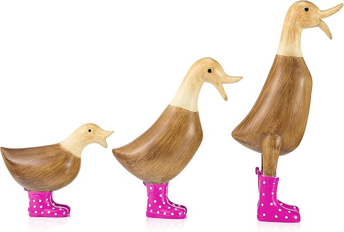 GUTE Duck Yard Decorations Yard Art Garden Puddle Ducks with Pink Spotted Wellies Boots, Valentine's Day Yard Statues, Duck Figurine Statue - Waterproof Indoor & Outdoor Lawn Ornament-VerdiqueGarden