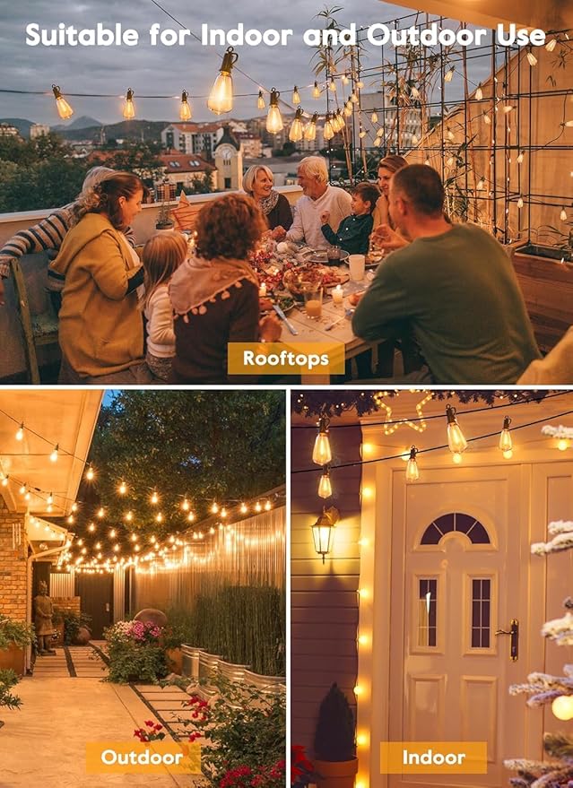 Brightown LED Outdoor String Lights 30FT for Patio with 16 Shatterproof ST38 Vintage Edison Bulbs, Waterproof Outside Hanging Lights for Backyard Deck Garden Party Xmas Decor, 2700K-VerdiqueGarden