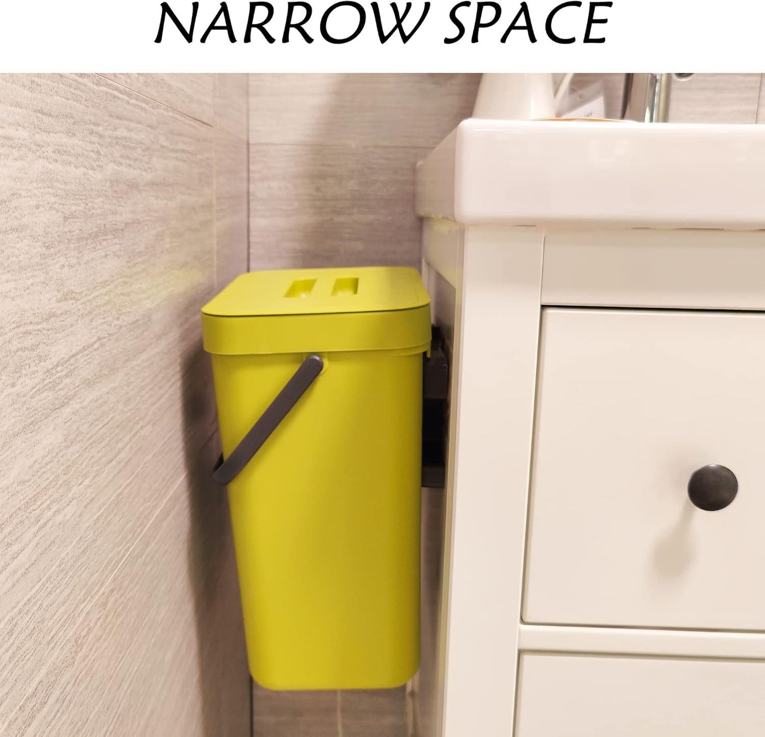 stonespace Small Trash Can with Lid，Mountable Indoor Compost Bucket, Hanging Trash Can with Lid for Cupboard/Bathroom/Bedroom/Office/Camping, 3.2 Gallon/12L Green-VerdiqueGarden