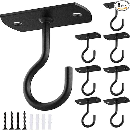 Ceiling Hooks for Hanging Plants 8Pack 2.5in,Wall Mount Hangers Plant Hooks,Wall Hooks for Plants,Lights,Planters,Lanterns,Hanging Bird Feeders,Wind Chimes,indoor&Outdoor Decoration Hooks Black-VerdiqueGarden
