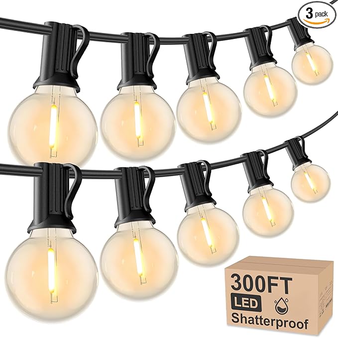 RTTY Outdoor String Lights 300 FT Globe LED Patio Lights with G40 Plastic Bulbs,Waterproof Shatterproof Dimmable Connectable Hanging for Backyard Porch Balcony Party Cafe Deck Decor-VerdiqueGarden