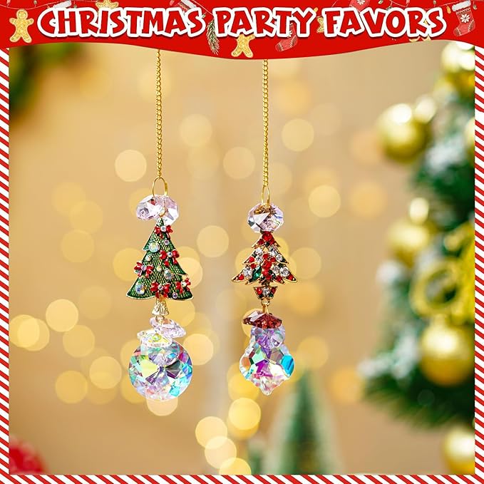 2PCS Rhinestones Christmas Tree Ornaments Suncatcher Prisms Hang for Tree Window Christmas Eve Party-VerdiqueGarden