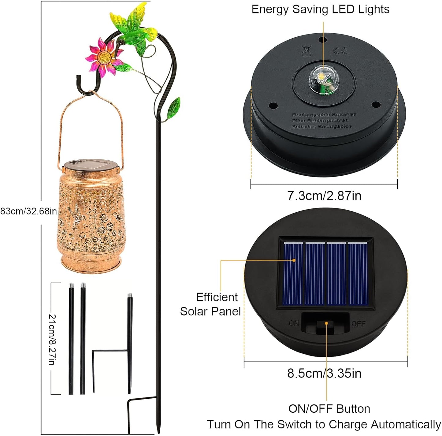 2 Pack Hummingbird Solar Lanterns Outdoor Garden Decor, Birthday Gifts for Women Mom Grandma Hanging Metal Solar Lights Waterproof LED Decoration with Shepherd Hook Outside for Yard Porch Lawn Patio-VerdiqueGarden