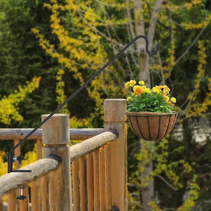 ERYTLLY Heavy Duty Deck Hook Wall Mounted Hook, Extensible and Adjustable Deck Hook with 2" Non Slip Horizontal Clamp for Hanging Bird Feeder, Plants, Suet Baskets,Wind Chimes,Lanterns and More-VerdiqueGarden