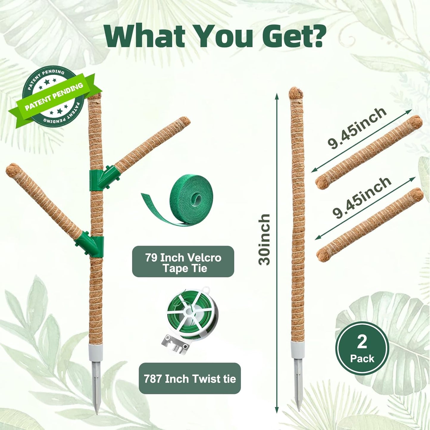 Moss Pole 30 Inch, 2 Pack Monstera Plant Support, Bendable Plant Stakes for Indoor Plants, Plant Sticks Support Tall，Coco Coir Plant Poles for Climbing Plants, Pothos, Philodendron-VerdiqueGarden