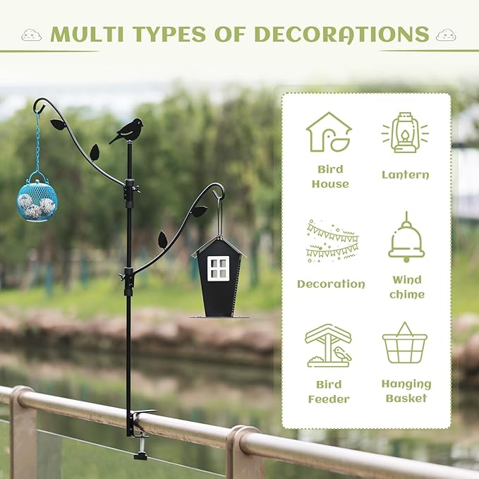 Deck Bird Feeder with Multi-Hooks and Adjustable Branches for Porch-VerdiqueGarden
