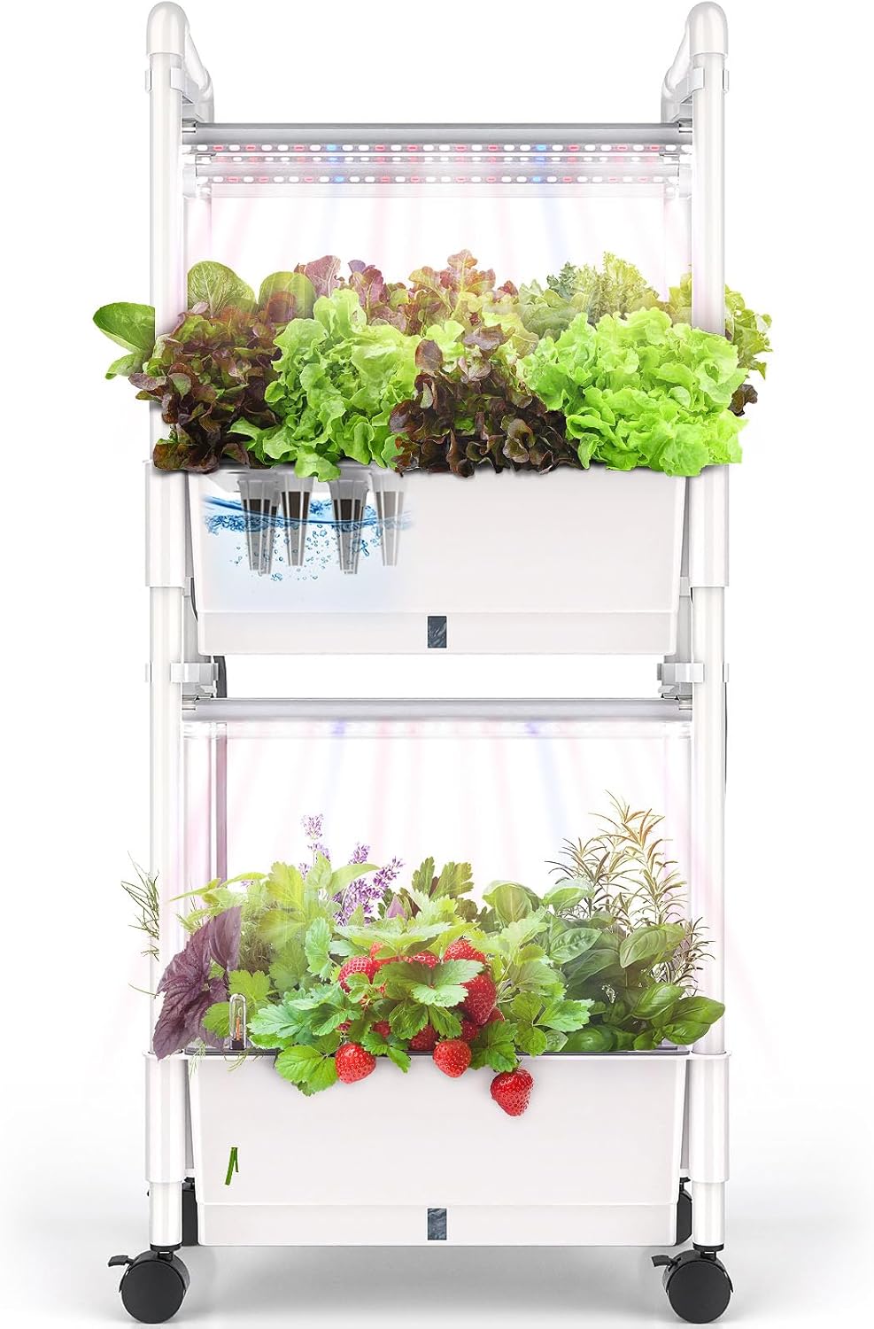 Hydroponics Growing System,AOONEG 28Pods Indoor Herb Garden with LED Grow Light,Hydroponics Growing System Kit with Automatic Timer,Pump System,Adjustable Height (No Seed,Glossy White, 2Layer-28Pods)-VerdiqueGarden