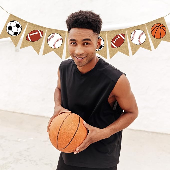 Doumeny Sports Burlap Banner Baseball Bunting Garland Sport Theme Party Hanging Banner American Football Banner Garland Basketball Soccer Banner Bunting for Birthday Baby Shower Sport Club Party Decor-VerdiqueGarden