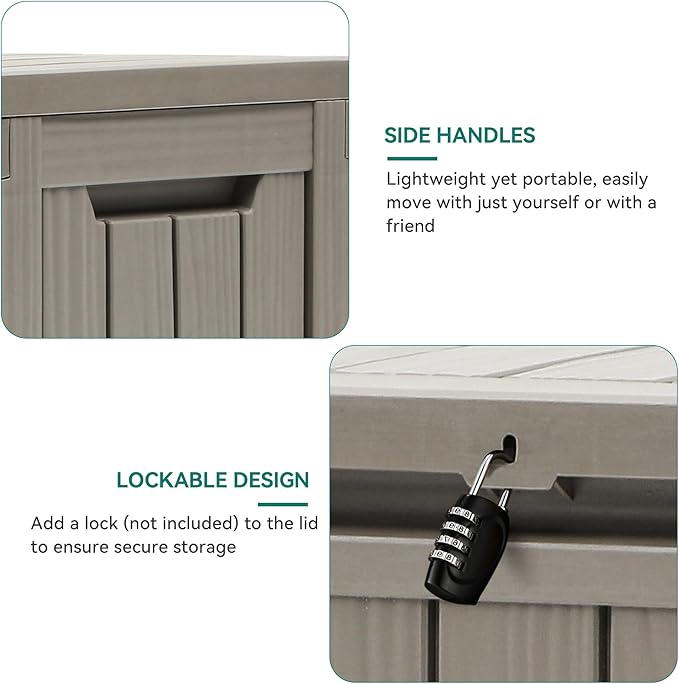 YITAHOME 72 Gallon Outdoor Resin Deck Box with Wheels, Pool Storage Box for Outdoor Cushions, Sports Equipment, Garden Tools, Light Brown-VerdiqueGarden