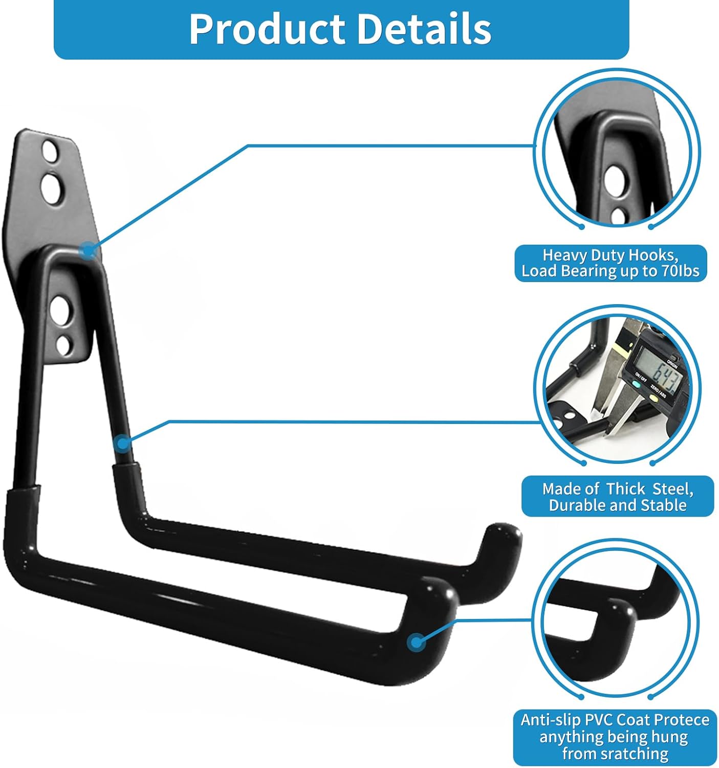 Garage Storage Utility Hooks，Garage Garden Tool Organizer，Steel Wall Mount Hooks, Large Garden U Hooks （2 Pack）-VerdiqueGarden