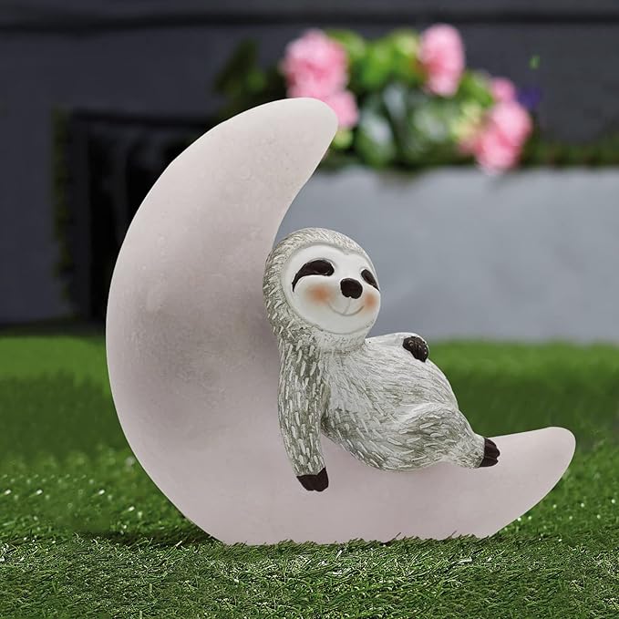 Garden Sloth Statues Outdoor Decor, Solar Powered Resin Lawn Ornaments with 8 LEDs Warm White, Outdoor Decoration for Patio Yard Lawn Porch Housewarming Garden Gift-VerdiqueGarden