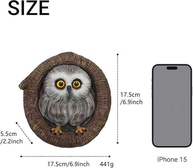 Baby Owl Resin Tree Face, Owlet Tree Hugger, Outdoor Sculpture for Tree Decorations, Whimsical Owl Garden Ornament, Tree Statue Peeker, Patio Yard Lawn Porch Decor, Durable & Waterproof Garden Present-VerdiqueGarden