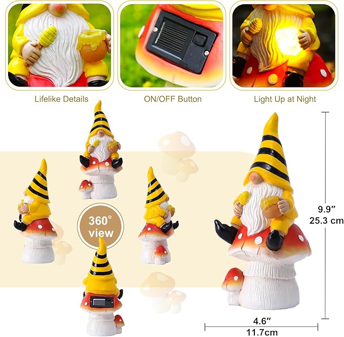 Solar Gnome on Mushroom Decor for Yard Decorations - 10 Inch Gnome Statue Decor for Outdoor,Perfect Garden Gifts for Women,Mom-VerdiqueGarden