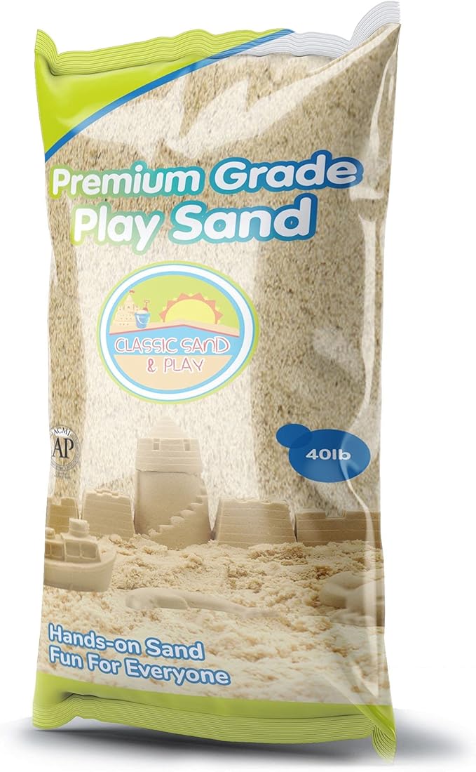 Classic Sand and Play Sand for Sandbox, Table, Therapy, and Outdoor Use, 40 lb. Bag, Natural, Non-Toxic, Wet Castle Building for Creativity and Stimulates Sensory Skills-VerdiqueGarden