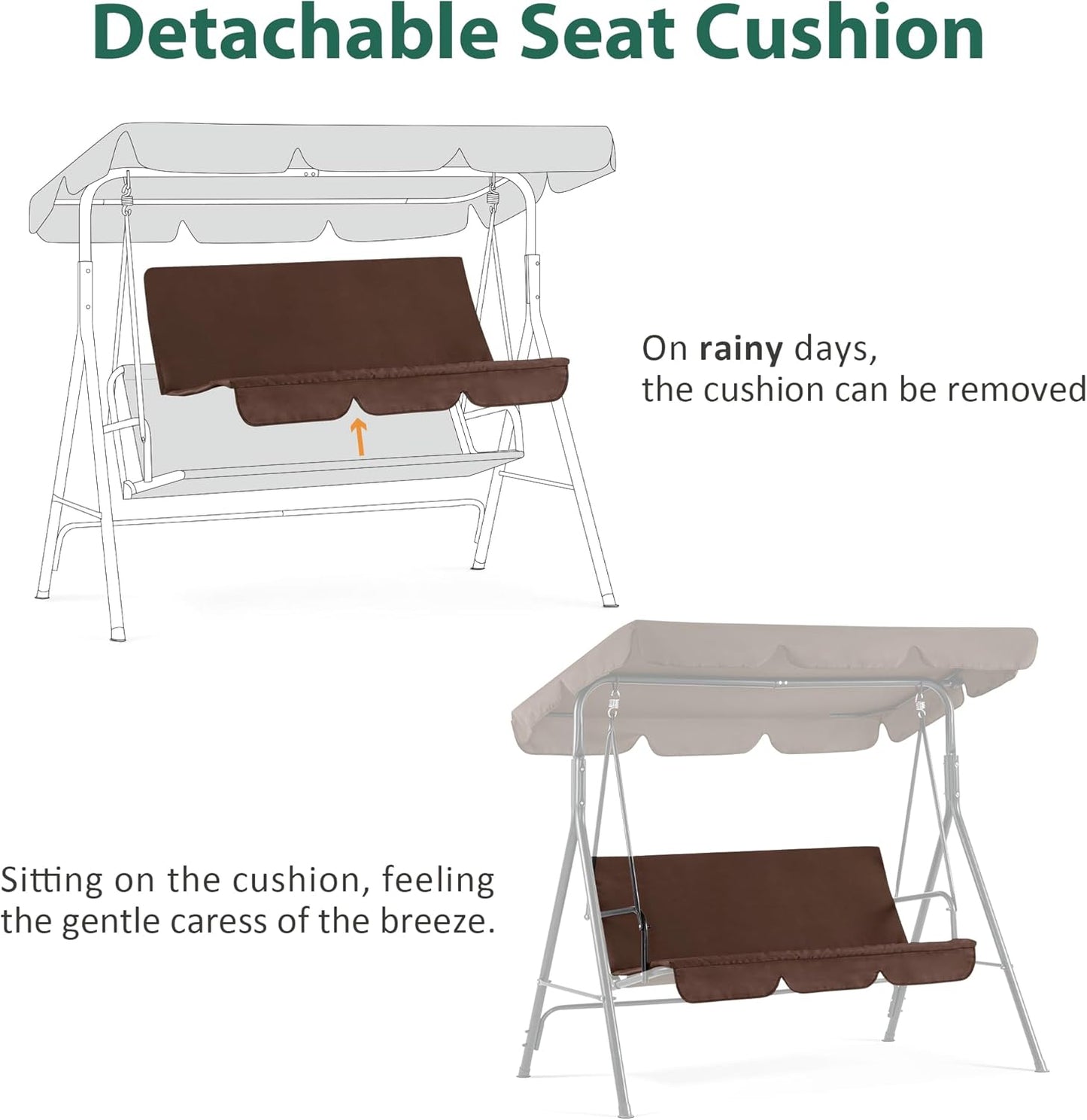 MCombo 2-3 Person Outdoor Patio Swing Chair, Convertible Canopy Hanging Swing Glider Lounge Chair, Removable Cushions, 4003 (Brown)-VerdiqueGarden