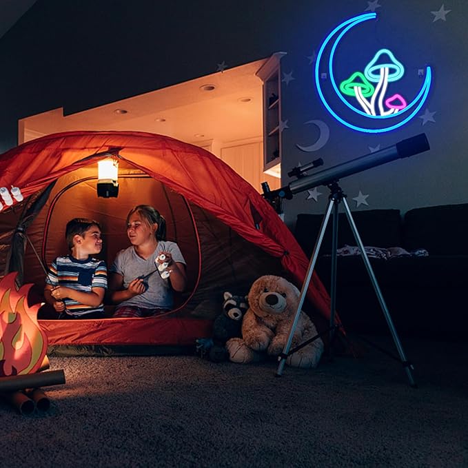 Moon Mushroom Neon Sign Blue Moon Neon Lights for Wall Decor Mushroom Light Up Signs USB LED Signs for Girls room Living Room Kids Room Home Bar Party Shop-VerdiqueGarden