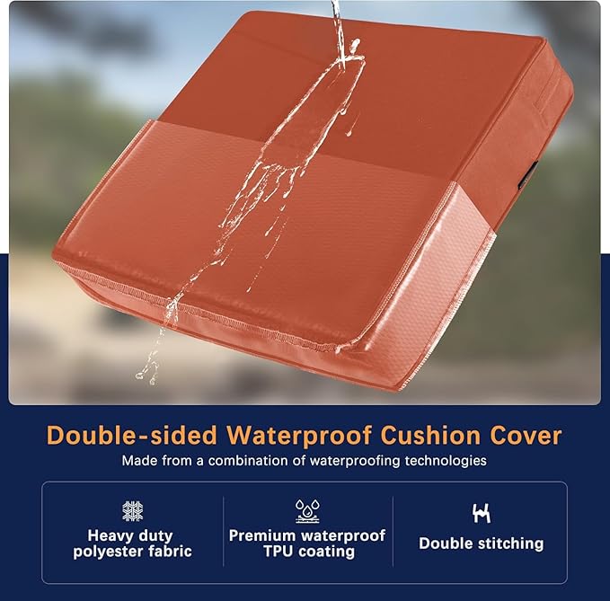 Favoyard Outdoor Seat Cushion Set 19 x 19 Inch Waterproof & Fade Resistant Patio Furniture Cushions with Removable Cover Deep Seat & Back Cushion with Handle and Adjustable Straps for Chair Sofa Couch-VerdiqueGarden