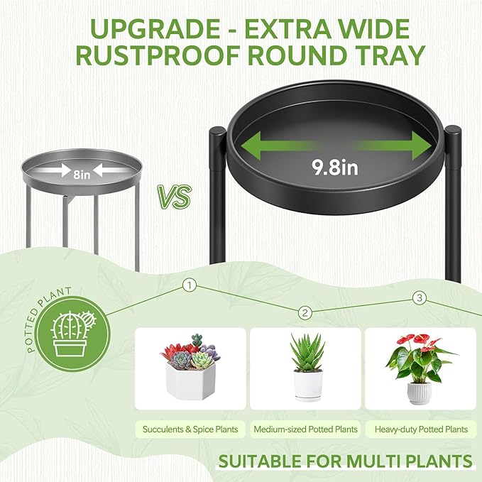 iDavosic.ly 7 Tier Large Plant Stand Indoor with 10 Inch Wide Tray, Tiered Corner Metal Outdoor Flower Display Holder Shelf, Folding Tall Rack for Patio Porch Living Room, Modern Black-VerdiqueGarden