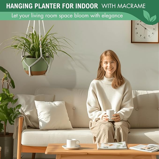 10 Inch Hanging Planters for Indoor Plants,Set of 2 Hanging Pots for Plants with Self-Watering, Outdoor Hanging Plant Pot with Drainage and 2 Kinds of Hanging Baskets Hangers for Home Decor and Garden-VerdiqueGarden