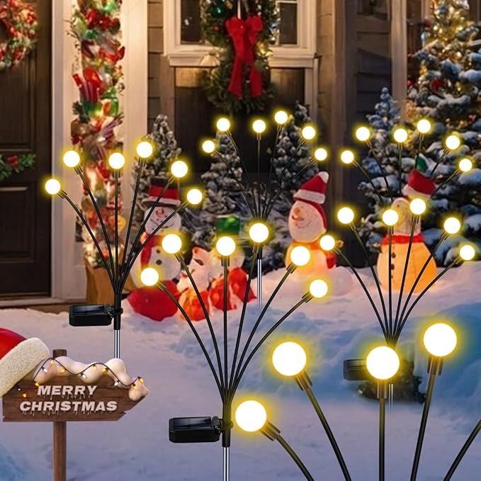 Solar Garden Lights,Solar Firefly Lights,8 Pack 64 Heads Solar Lights Outdoor Decorative,Sway by Wind, High Flexibility Iron Wire & Heavy Bulb Base,Yard Patio Pathway Lawn-VerdiqueGarden