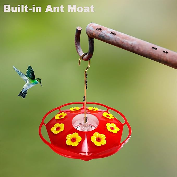 Hummingbird Feeders for Outdoors Hanging - 8 Feeding Ports 16 oz Plastic Hummingbird Feeder, Bee-Proof Leak-Proof No Drip, Easy to Clean with Cleaning Brushes-VerdiqueGarden
