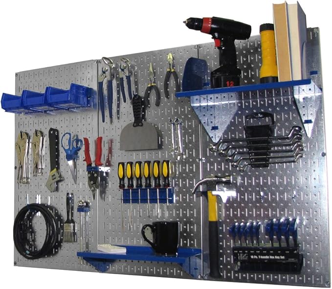 Wall Control Pegboard Organizer 4 ft. Metal Pegboard Standard Tool Storage Kit with Galvanized Toolboard and Blue Accessories-VerdiqueGarden