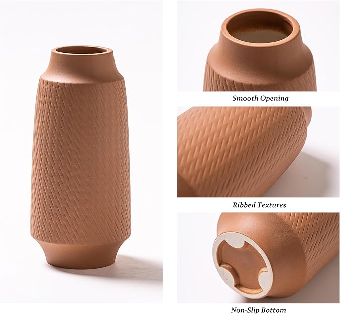 Ceramic Vase Set of 3, Modern Multicolor Pattern Flower Vases for Home Decor, Office, Centerpieces, Boho Farmhouse Style (Khaki/Brown/Beige)-VerdiqueGarden