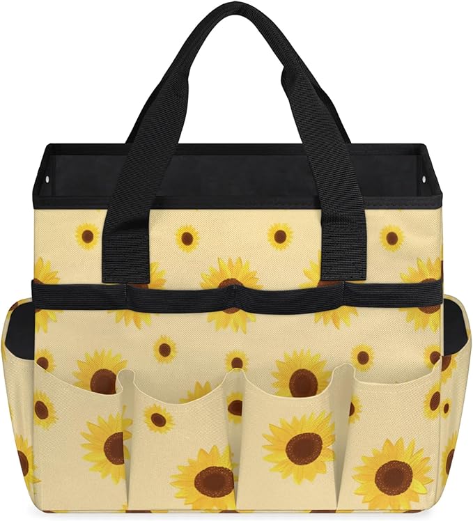 Sunflower Gardening Tool Bag,Heavy Duty Garden Tote Bag,Portable Oxford Gardening Storage Basket Organizer Handbag with Pockets Handle,Hand Tools Gifts for Outdoor Garden Lawn Yard-VerdiqueGarden