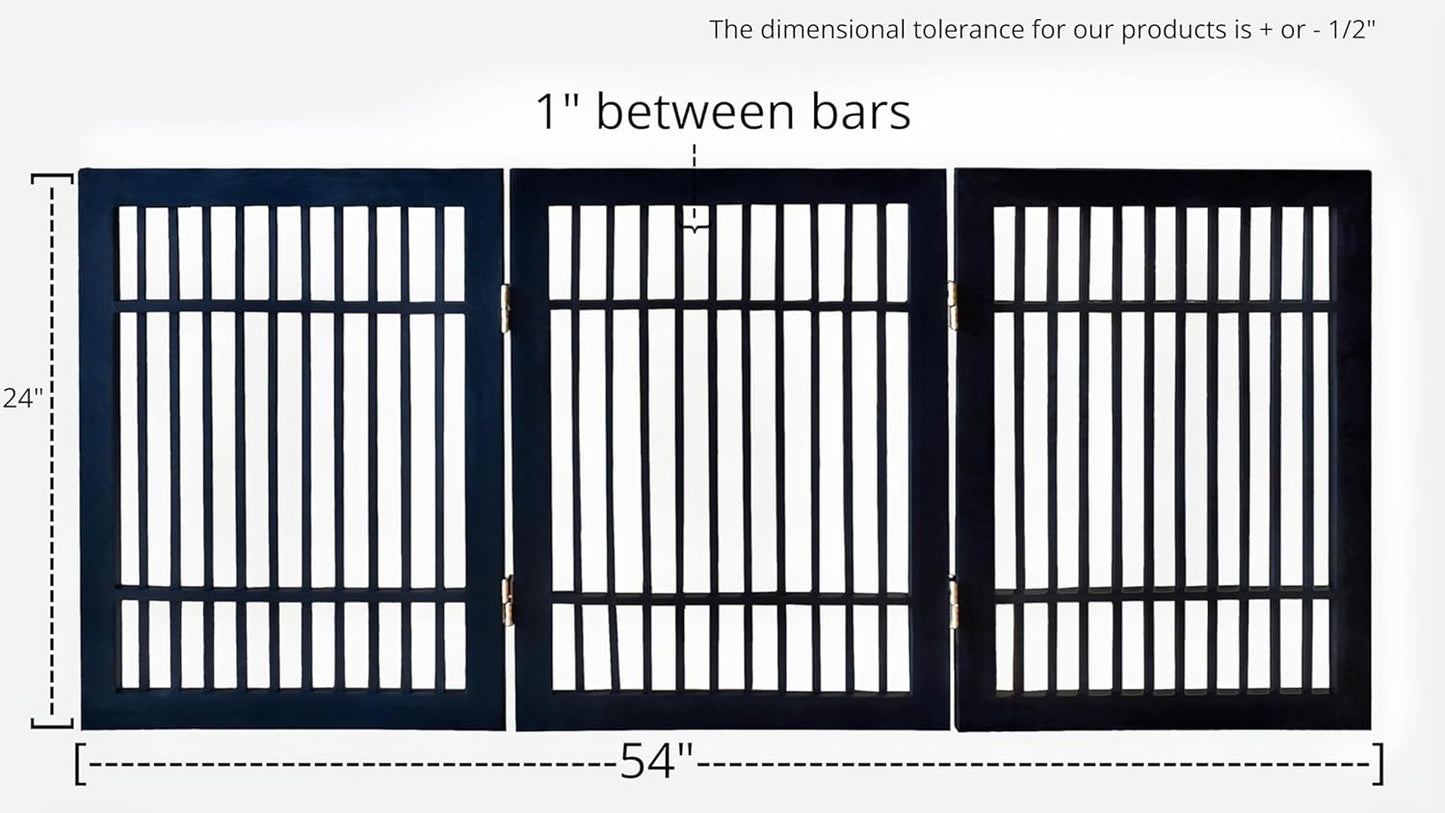 Pet Dog Gate Strong and Durable Freestanding Folding Acacia Hardwood Portable Wooden Fence Indoors or Outdoors by Urnporium (Black Pet Gate, 3 Panel 24" Tall)-VerdiqueGarden