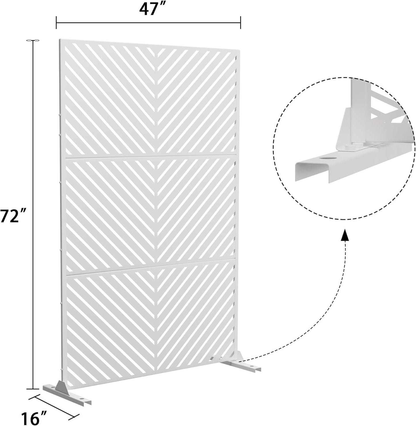 Metal Privacy Screen Outdoor 72" H×47" W,Freestanding Decorative Privacy Screen for Balcony Yard&Garden, Privacy Fence-White&Arrow-VerdiqueGarden