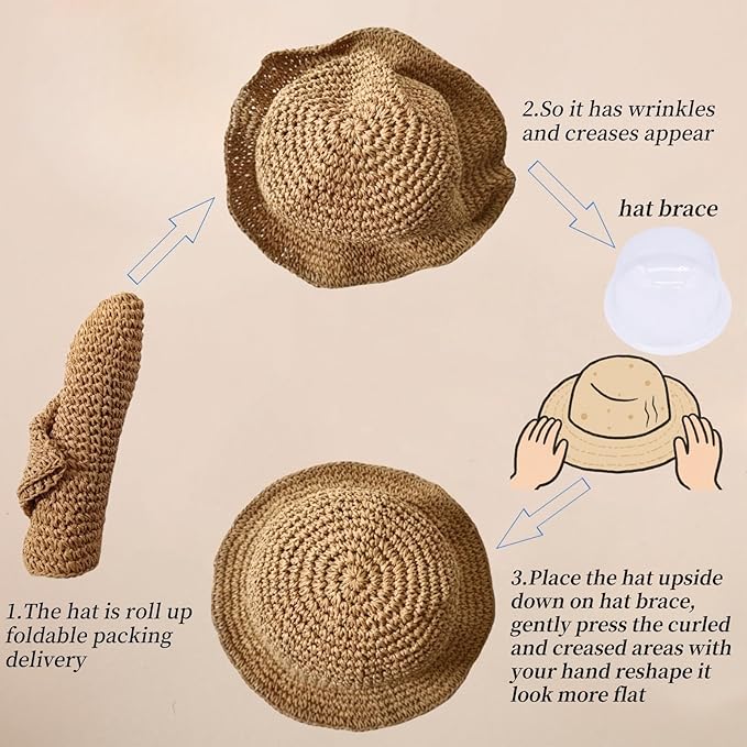 Floppy Big Beach Straw Hats for Women Foldable Summer Wide Brim Packable Sun Hat Womens Travel Straw Fedora Hat-VerdiqueGarden