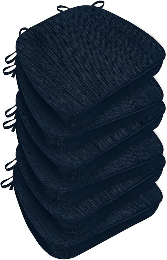 Chair Cushions for Dining Chairs, Indoor Chair Cushions with Ties，Waterproof Chair Pads Set of 6, Navy Blue, 17x16x2.5 Inch-VerdiqueGarden
