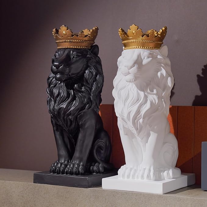 LCdecohome Sculptures Home Decor Lion Statue 15 Inch White Lion Decoration for Living Room 8.5 * 5.5 * 15 Inch-VerdiqueGarden