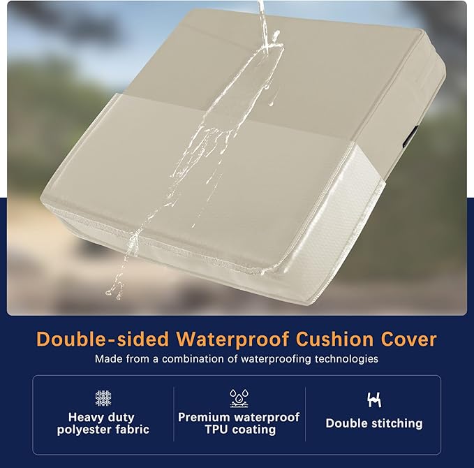 Favoyard Outdoor Seat Cushion Set 19 x 19 Inch Waterproof & Fade Resistant Patio Furniture Cushions with Removable Cover Deep Seat & Back Cushion with Handle and Adjustable Straps for Chair Sofa Couch-VerdiqueGarden