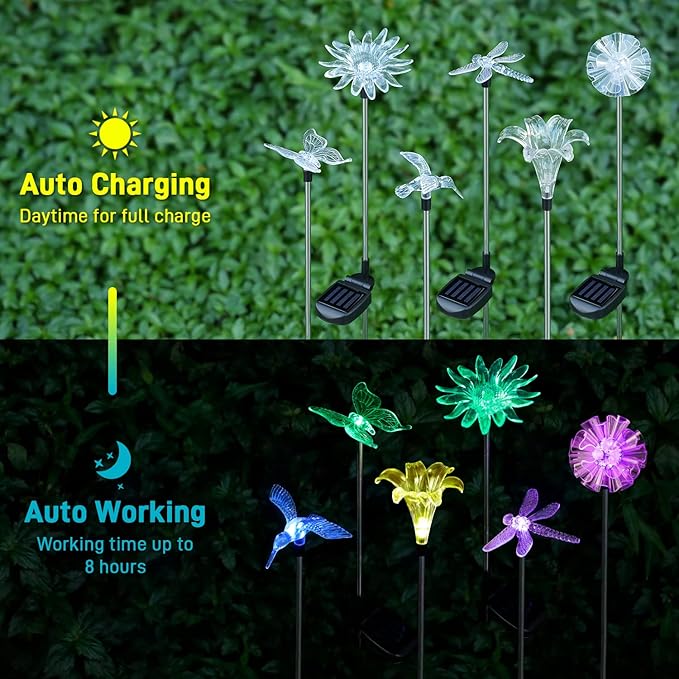 Solar Garden Lights Outdoor - 6 Pack LED Figurine Stake Lights, Color Changing Landscape Lighting, Halloween Decorative Flower Lights Solar Powered Waterproof for Patio Yard Pathway, Housewarming Gift-VerdiqueGarden